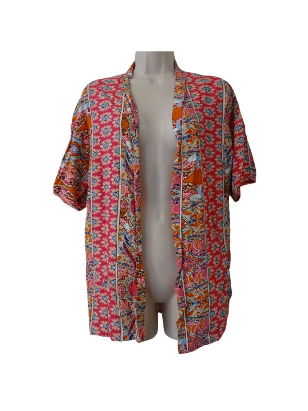Shein Floral Boho Kimono Size M US 6 Open Front Pink Cover Up Cardigan Festival